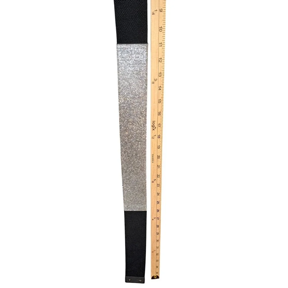 Sparkly‎ Rhinestone Elastic Belt Women Black Accent Fashion Accessory 1980's